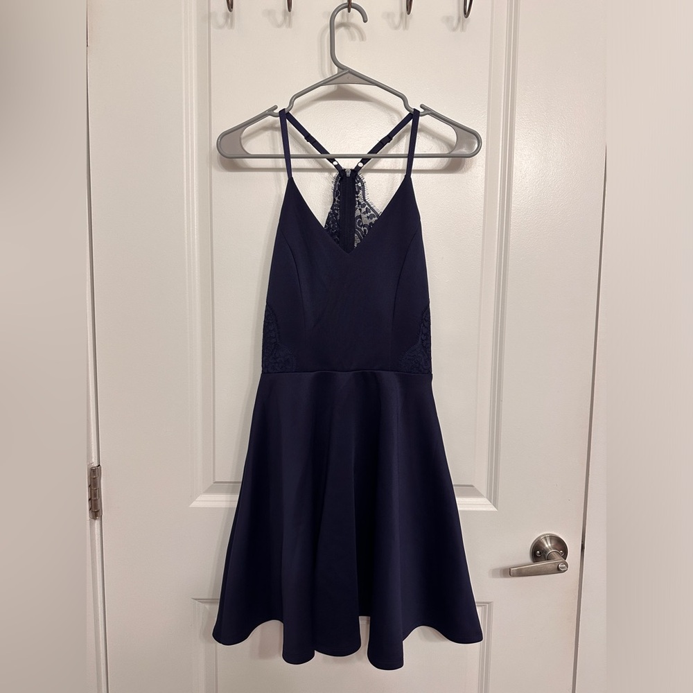 Francesca’s Navy Blue Lace Skater Dress